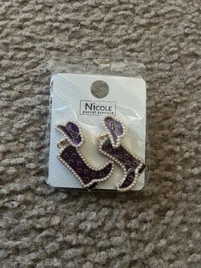 Nicole Purple Cowboy Boot Drop Earrings